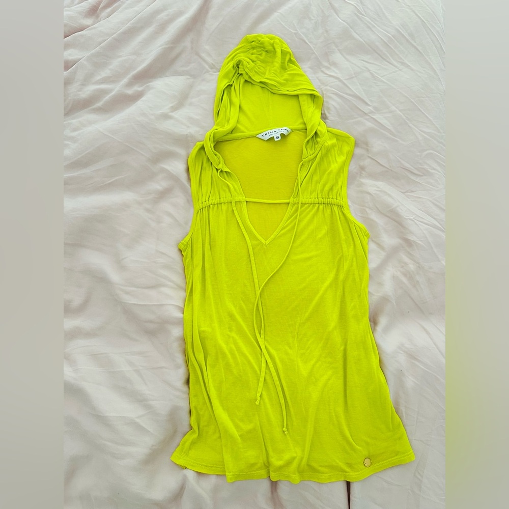 Lime Green Sleeveless Hoodie Trina Turk Top
